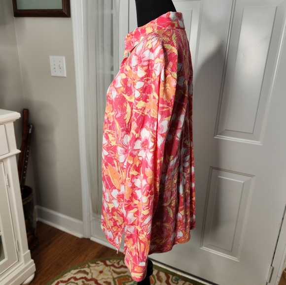 Appleseeds Long Sleeve Button Up Floral Pink Orange XL - Picture 2 of 6